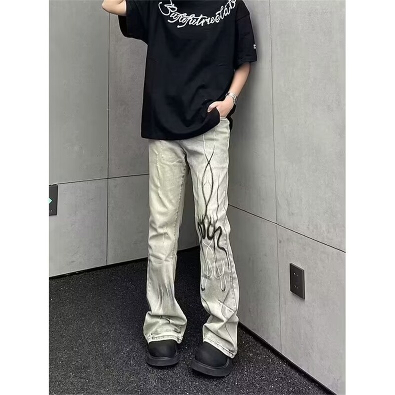 美式高街水洗做旧复古微喇叭牛仔裤男款显瘦拖地裤子N1104-P47,男装牛仔裤,星座208-5