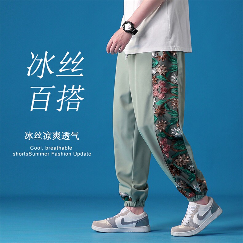 风冰丝潮刺绣男休闲裤宽松束脚运动裤休闲长裤019-p70，男装休闲裤，星座816-2（原B366-1）