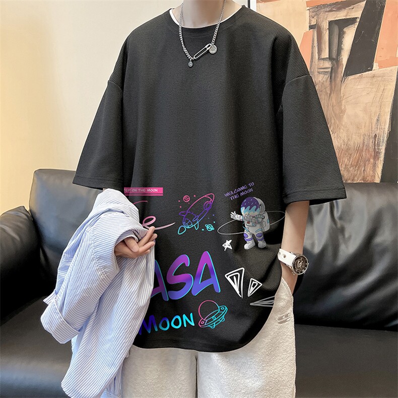 NASA联名同款华夫格t恤男短袖男大码五分袖酒店风HT73186-P22,男装T恤,电商A040