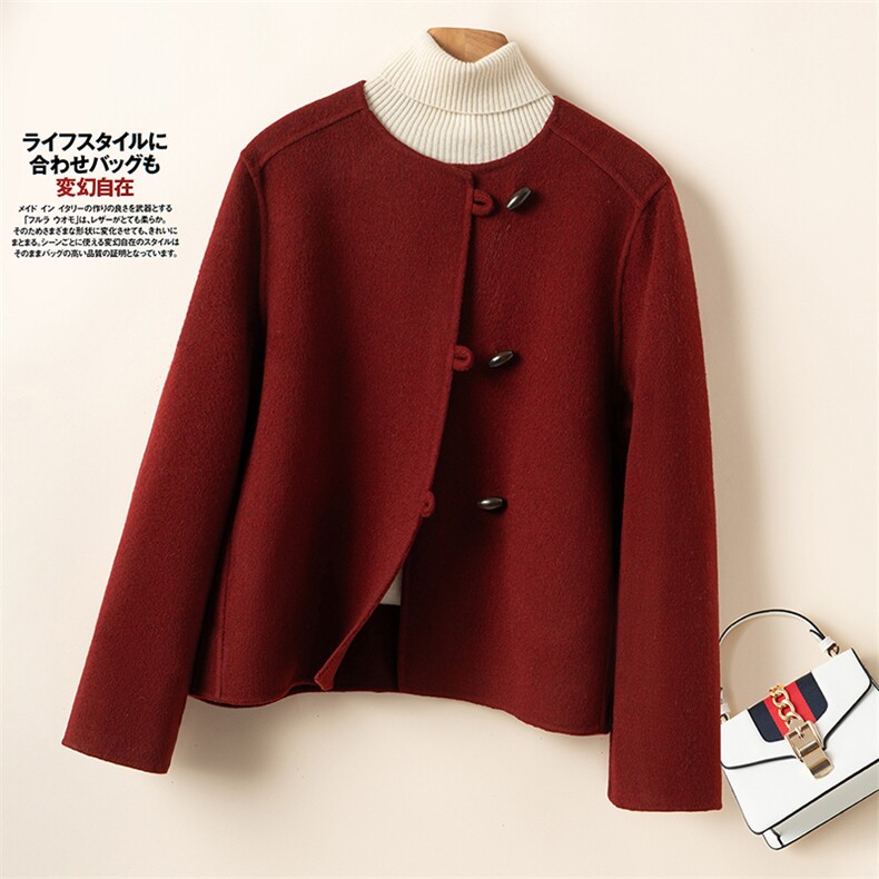 2025百搭时尚纽扣大衣新款时尚双面呢羊毛大衣，女装双面呢大衣，优远毛呢大衣