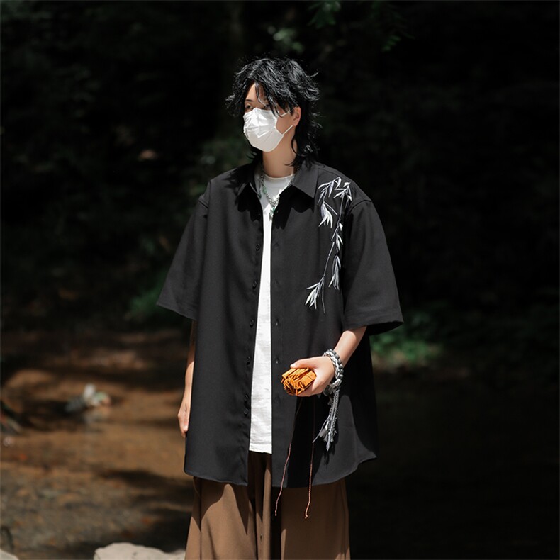 夏季新款日系新中式短袖衬衫男风宽松百搭衬衣现货W8235-P38,男装衬衫,星座512-4