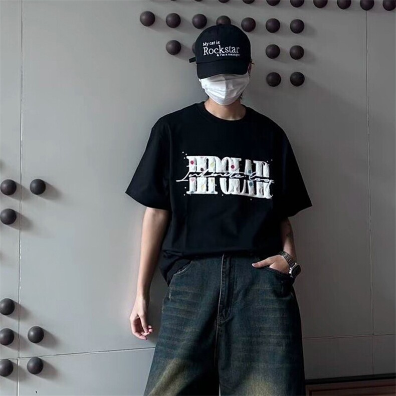 万针全刺绣工艺抖音得物高品质260克重磅纯棉双纱美式高街短袖T恤,男装T恤,电商A486