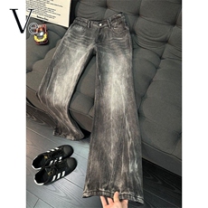 闪电纹斜切牛仔裤男美式潮vibe裤子直筒cleanfit微喇裤LWY399-P50，男装牛仔裤，星座1008