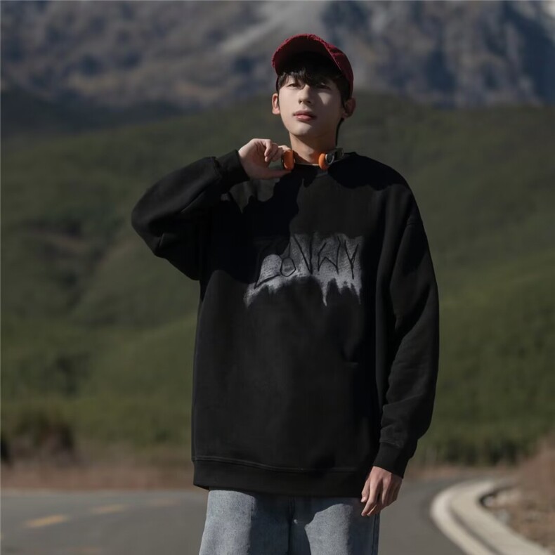 潮牌春秋圆领宽松情侣长袖打底衫上衣服束口T恤卫衣5072-P38网图,女装T恤,电商B245