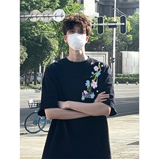 万针全刺绣解构设计260克重磅双纱纯棉高品质美式高街短袖T恤特39，男装T恤，电商A486