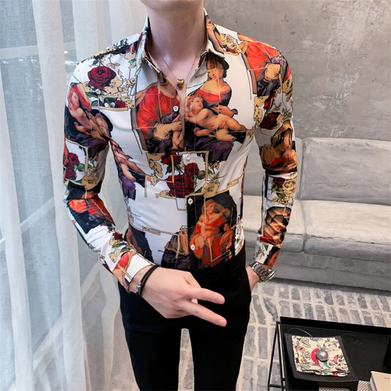 312A-808-P50新款时尚人物图案印花长袖衬衫社会精神小伙衬衣1,男装衬衫,星座312A-5