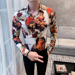 312A-808-P50  新款时尚人物图案印花长袖衬衫社会精神小伙衬衣1图片