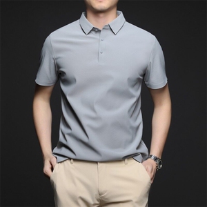 夏季高档男士POLO衫时尚新款翻领冰丝短袖T恤商务休闲男装衬衣图片
