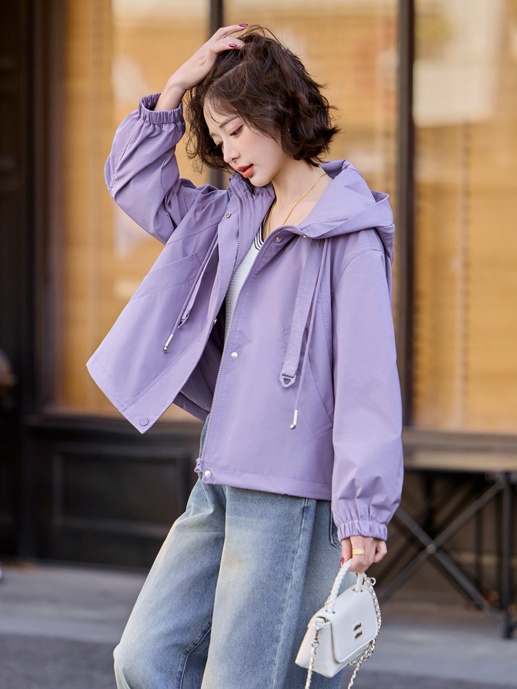 女装官网夏天蓝色短款连帽外套女2025春秋韩系小个子减龄工装,女装短外套,梦懿尔