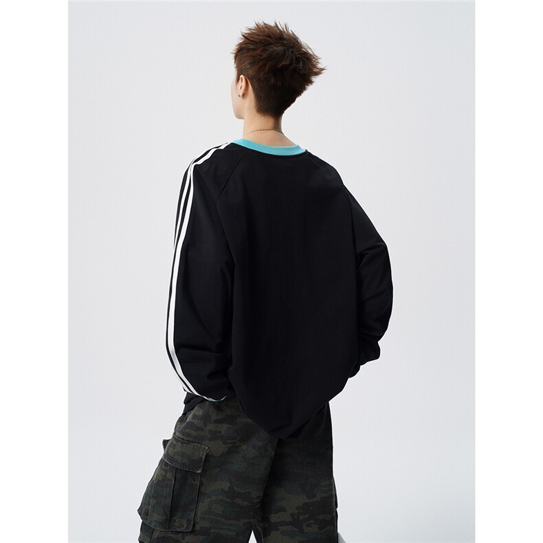 可二开美式撞色打底衫大码M-5XL条纹棉长袖T恤CT78185P45控78,男装T恤,星座226-1