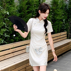 现货2024改良旗袍连衣裙年轻款女夏季新中式高级感禅意碎花裙，商品下架区，韩然一族