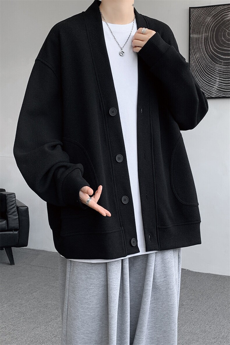 8XL-M春季开衫V领卫衣男港风日系慵懒风痞帅长袖上衣服外套KS001,男装卫衣,电商B312