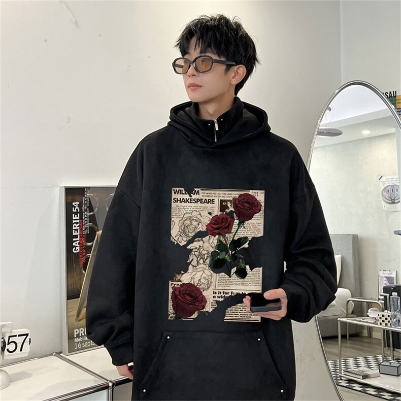 电商DSA028-LPMT23W08P50新款潮流鹿皮绒连帽卫衣男限78,男装卫衣,电商A028