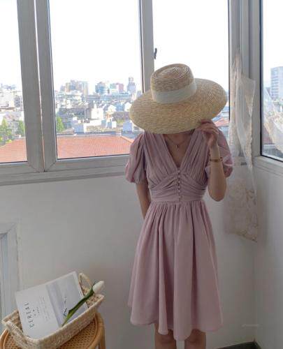 法式V领重工连衣裙，女装连衣裙，Mu Mu