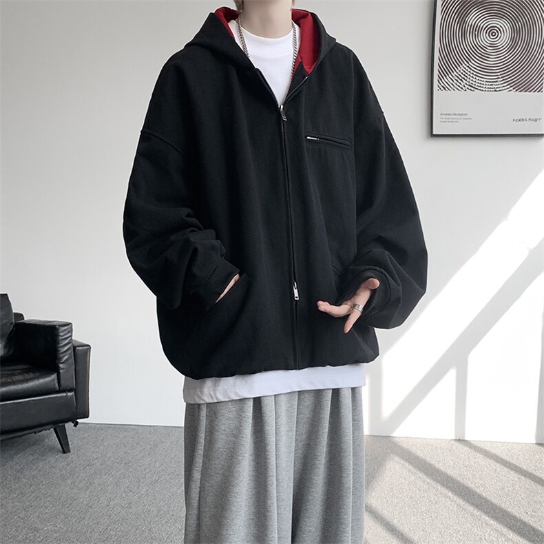 8XL-M美式复古撞色连帽水洗夹克男高级感做旧情侣外套JK1327P88,男装夹克,电商D206-1