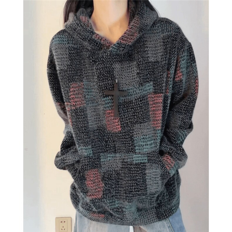WY849-P60原版现货！美式复古针织连帽卫衣秋冬重磅毛绒外套宽松,女装短外套,星座215-1