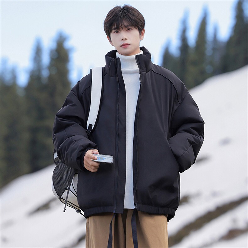 现货冬季美式休闲加厚雪山外套夹克立领纯色三防户外工装棉服,男装夹克,电商A486-1
