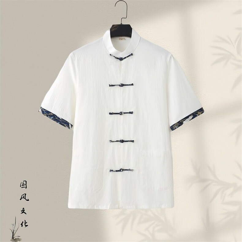 新中式夏季棉麻短袖衬衣宽松复古茶居士潮上衣GF2502-P50,男装衬衫,星座1105-3