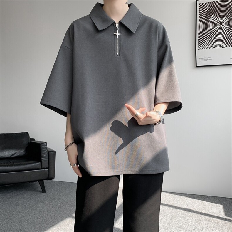 8XL-M半拉链短袖t恤特大码美式高街polo体恤衫翻领半袖DX1215/P35图片