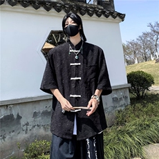 风夏男短袖衬衫提花唐装盘扣七分袖短衬衣CS1279P43，男装衬衫，星座1013-1
