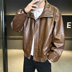 春季潮牌皮衣美式复古情侣翻领PU皮休闲宽松皮夹克外套JK0263-P78，男装夹克，星座308B-2