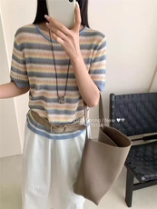 高档夏季新款t恤女短袖圆领宽松休闲正肩穿搭简约洋气小众ins，女装T恤，唐诺