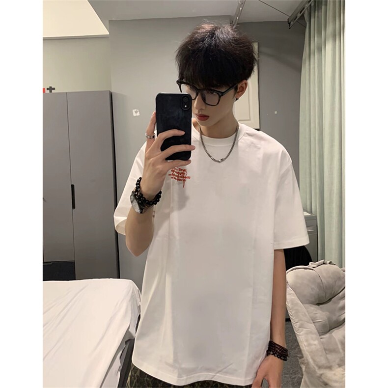 抖音得物供货210克现货宽松纯棉美式潮牌印花落肩袖纯棉T恤AT2172图片