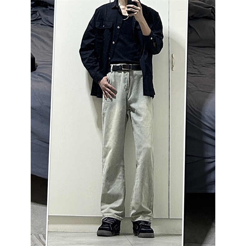 B221美式ins高街小众百搭纯色微喇牛仔裤LK22087-P55控78,男装牛仔裤,电商B221