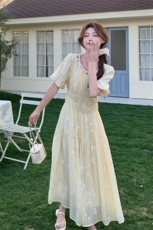 夏季新品！重工刺绣度假风甜美连衣裙85108黄色-208A-P130-K250，女装连衣裙，浙宝208A