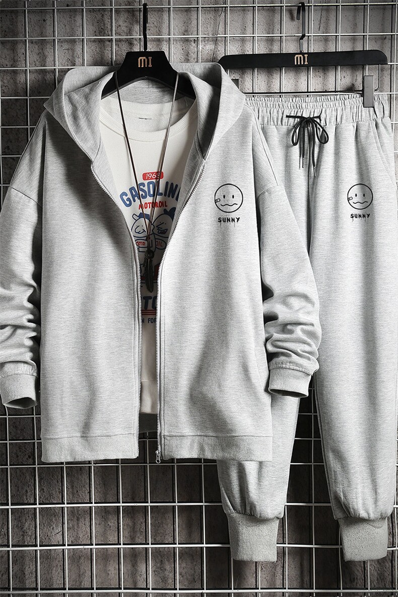 TK6072-P85开衫连帽卫衣套装男运动套装两件套网格挂拍,男装卫衣,电商A040A