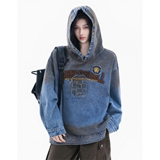 美式水洗做旧脏染植绒字母牛仔卫衣女宽松情侣设计上衣J1098，男装卫衣，星座1116A（原606A-3）