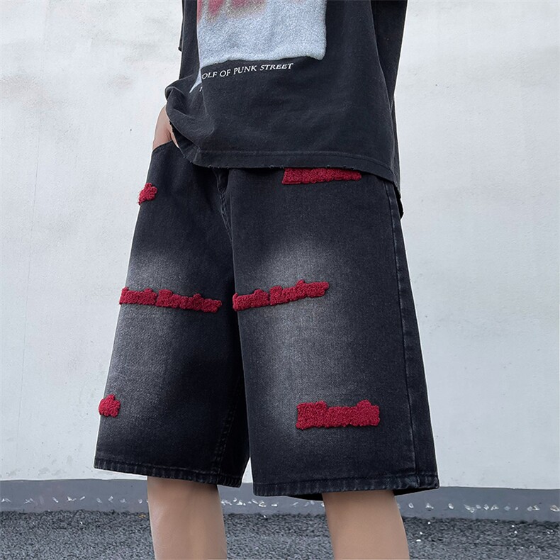 K366-P37夏季宽松型刺绣潮流牛仔五分裤,男装休闲裤,星座1501-1