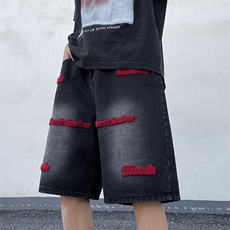 K366-P37夏季宽松型刺绣潮流牛仔五分裤，男装休闲裤，星座1501-1