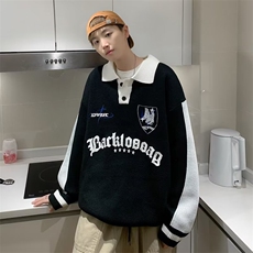 秋季美式复古Polo翻领毛衣男日系拼色潮流百搭针织衫M984-P45，男装针织衫/毛衣，星座512-2
