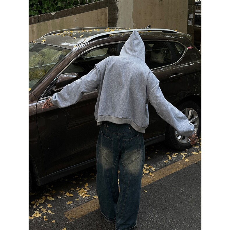 自家图，博主风cleanfit垫肩设计感双拉链卫衣男解构风WYB05-P58,男装卫衣,星座1007（原301D）