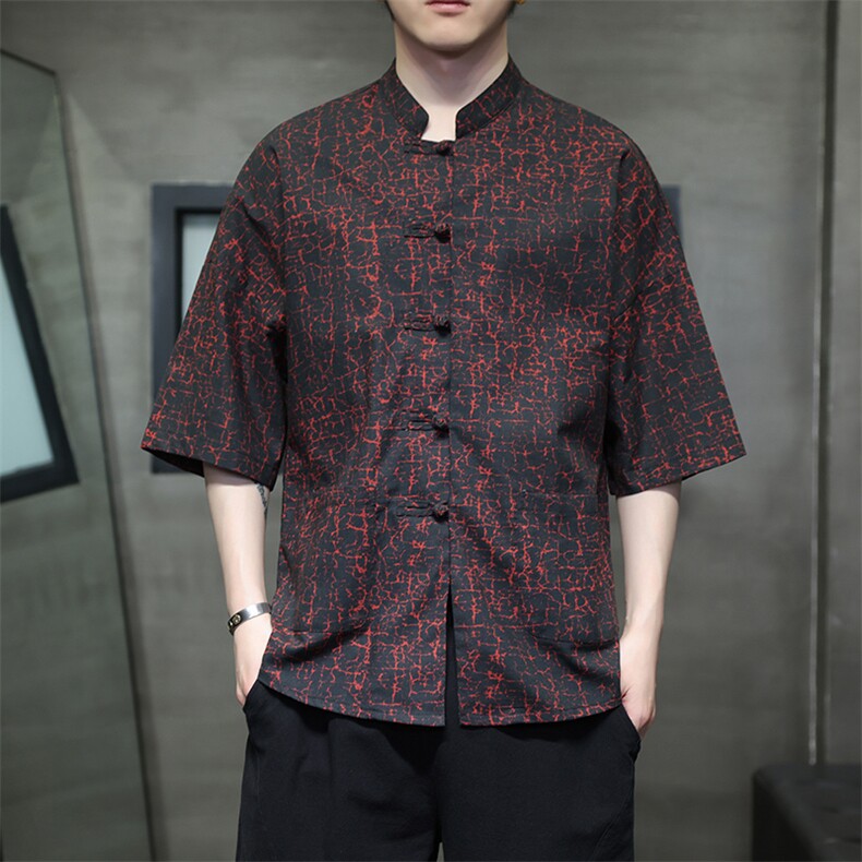 新中式提花风潮T恤短袖防香云纱龟裂纹汉服唐装T2413-P58,男装T恤,电商A227