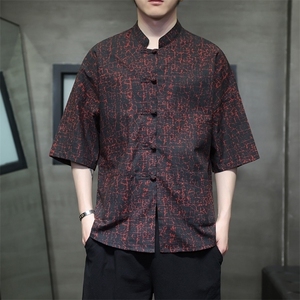 新中式提花风潮T恤短袖防香云纱龟裂纹汉服唐装T2413-P58图片