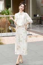 现货!!!!新中式套裙女2024年夏季新款女装时尚气质显瘦两件套，女装套装/套裙，韩宇舍