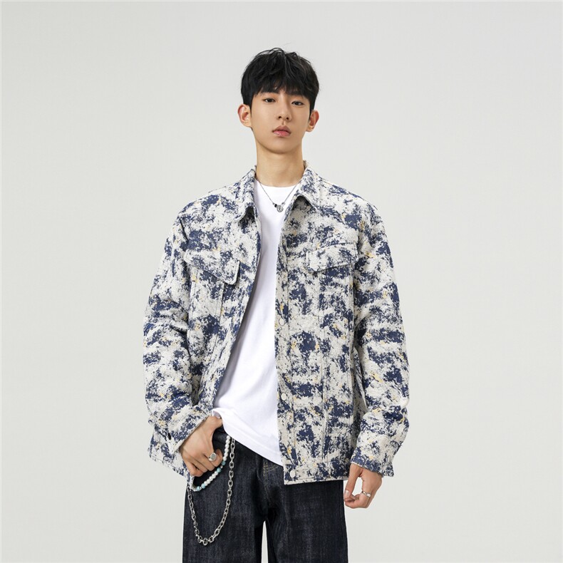 可二开定制扎染雾霾小香风面料大码M-5XL夹克男JK78082P79控128，男装夹克，星座227-7