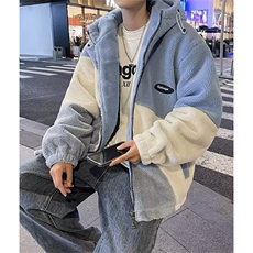 秋冬季羊羔绒外套拼色男连帽夹克青少年帅气秋装保暖棉服MY204，男装夹克，星座1116A-1（原606A）