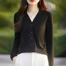 2025春秋新安可拉红弹力棉开衫女短外套收腰显瘦超好看外搭v上衣，女装针织衫/毛衣，臻维羊绒