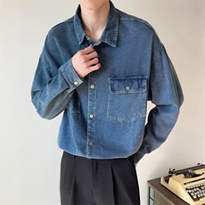 牛仔衬衫春秋内搭长袖上衣百搭休闲外套小个子叠穿衬衣打底衫潮，男装T恤，星座516A