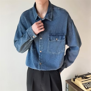 牛仔衬衫春秋内搭长袖上衣百搭休闲外套小个子叠穿衬衣打底衫潮图片