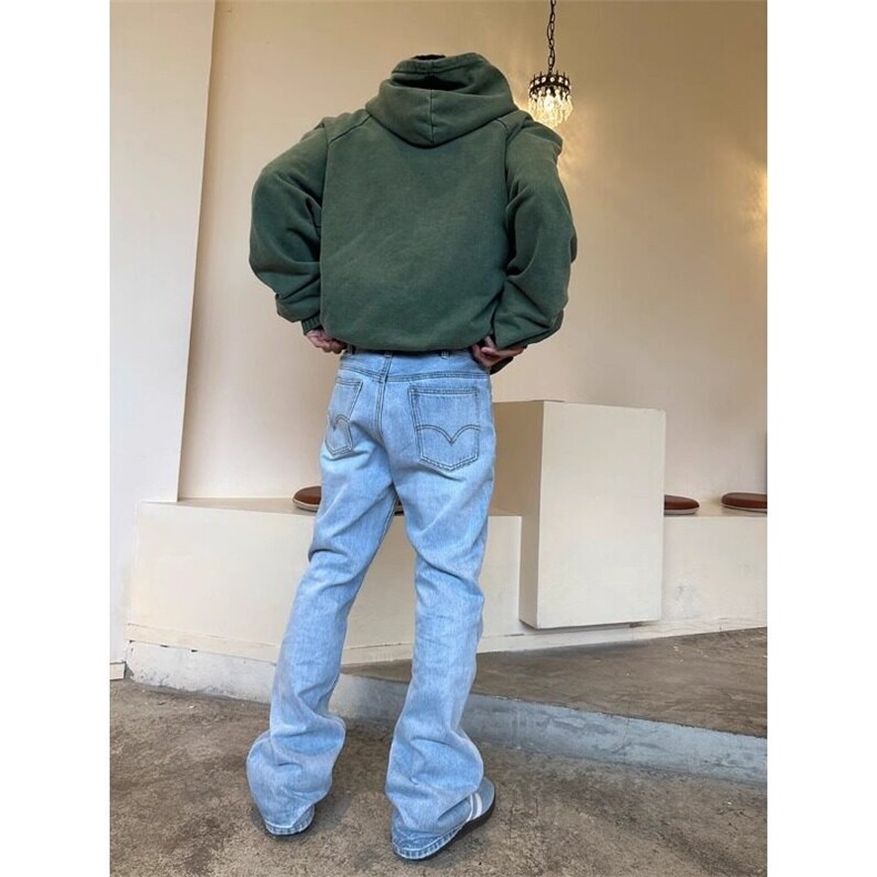 W9052-P48网图现货春季新款水洗蓝色做旧磨白直筒复古牛仔长裤,男装牛仔裤,星座1608-2