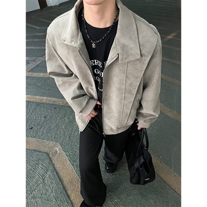 现货现货秋冬季男士复古皮衣夹克现货立领皮外套宽松特批68图片