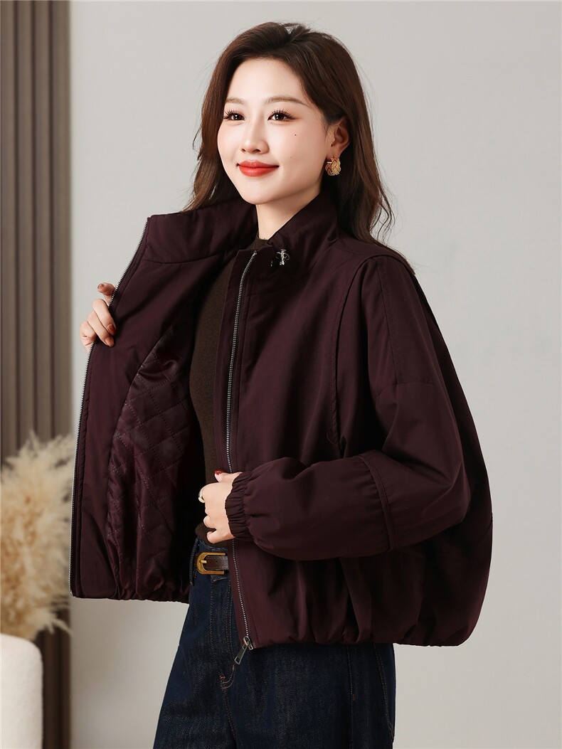 棉衣女休闲简约加棉加厚水洗棉纯色百搭外套,女装棉衣/棉服,曼沙奕珂