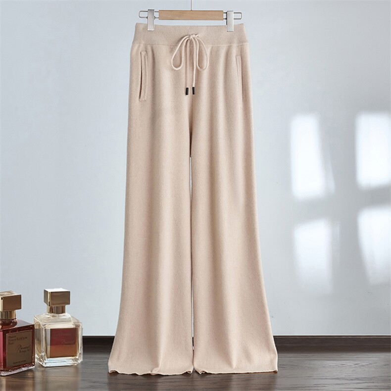 2025年秋冬新款女士抽绳平面阔腿羊绒裤外穿加厚保暖时尚百搭，女装休闲裤，达齐羊绒