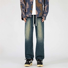 高品质！休闲复古蓝水洗直筒宽松牛仔裤男A080-9299-P40控68，男装牛仔裤，电商A080