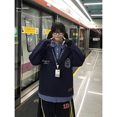 网图有货美式复古大V领刺绣假两件连帽卫衣男女宽松上衣A861-P58，男装卫衣，星座1505