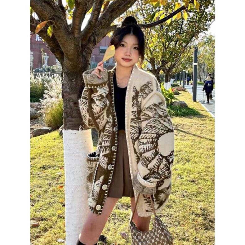 复古水墨画毛衣外套女冬季气质上衣独特超好看针织开衫M375,男装针织衫/毛衣,星座1116A（原606A-3）